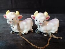 Vintage MCM Porcelain Cows with Chain Attachment 2 Japan picture
