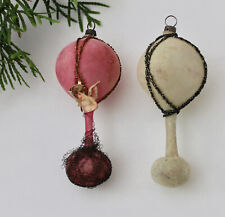 2 ANTIQUE BLOWN GLASS  Hot Air Balloon Wire Wrap CHRISTMAS ORNAMENT Early 1900s picture