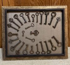 26 Authentic Antique Hallow Hole Metal Keys Affixed To Framed Plaque picture