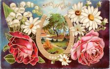 Postcard Greetings - Every Good Wish - Horseshoe with flowers picture