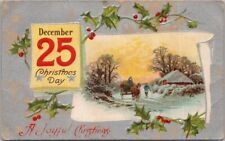 c1910s JOYFUL CHRISTMAS Embossed Postcard Winter Scene - House / Horse Wagon picture