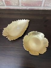 Vintage Neocraft By Everlast Gold Aluminum Leaf Tray/Trinket Dish Lot of 2 picture