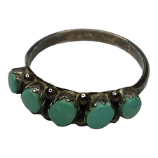 Vintage Southwestern Sterling Silver Green Turquoise Snake Eyes Ring Size 7.75 picture
