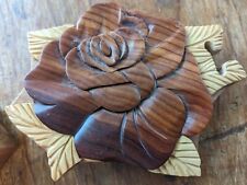 Rose Handmade Wood Puzzle Box Intarsia Wood Decorative Jewelry Trinket Box  picture