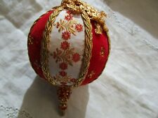 VTG  RARE OOAK Christmas Ornament, brocade, rhinestone Velvet, red/gold JA21-22 picture