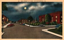 Main Street at Night Rutherfordton NC North Carolina Vintage Linen Postcard picture