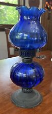 Vintage Cobalt Blue Glass & Steel 15” Oil Lamp picture