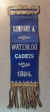 1894 WATERLOO COMPANY A CADETS RIBBON w/ ORIGINAL WHITEHEAD & HOAG TAG antique picture