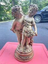 Large Vintage Marwal Inc Chalk Ware Statue Sculpture Boy and Girl Holding Basket picture
