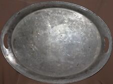 Antique large ornate floral metal footed platter tray  picture