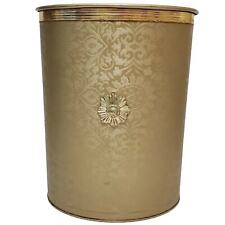 Vintage Mid Century Pearl Wick Oval Metal Trash Can Olive Green Brass picture