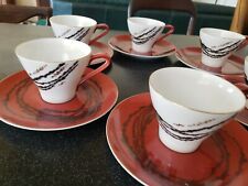 RARE 1980S RETRO  NARUMI  JAPAN RED BLACK STRIPES COFFEE CUPS AND SAUCER SET picture