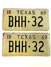 Vtg 1969 Texas Auto License Plate Set ~ BHH 32~ DMV Clear AMC Chevy Dodge Ford picture