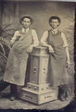 circa 1900 tin types 2 men standing with hats and aprons, bakers taking a break picture