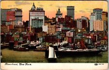 VTG Postcard~Riverfront, New York~ships~Sail Boat~docks~KB4 picture