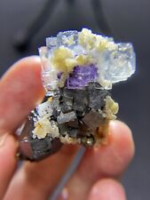 Purple core transparent fluorite coated bismuth and arsenopyrite symbiosis,Hunan picture