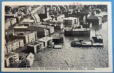 1936 Lowell MA Merrimac River Flood Scene Vintage Postcard Tichnor Bros picture