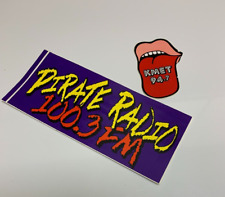 Lot of 2 stickers 1980's KMET 94.7  Tongue & 1991 PIRATE RADIO 100.3 FM Purple picture