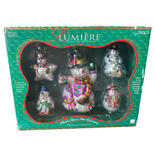 BK Lumiere Hand Blown Glass Christmas Snowmen Ornaments 1998 Limited Set 5x VTG picture