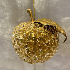 Vintage Sugar Beaded Golden Apple Christmas Ornament with Mica Glitter Gold 2.5