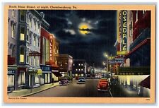 c1940 North Main Street Night Classic Cars Chambersburg Pennsylvania PA Postcard picture