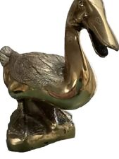 VTG Rare Standing Golden Heavy Solid Brass Duck Figurine Sculpture Open Beak Big picture