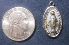 Sterling Silver Catholic Miraculous Medal Mother of Pearl Backround Vintage picture