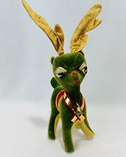 Vintage 1950s Christmas Decor MCM Felt Green Reindeer Deer Sawdust Stuffed Japan picture