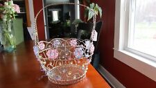 DECORATIVE METAL WIRE BEADED BASKET WITH PASTEL FLOWERS picture