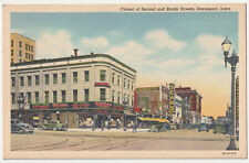 c1940s~Davenport Iowa IA~Downtown~Hickey Bros~Second & Bradley St~VTG Postcard picture