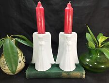 Two Vintage Angle Candle Holders Pair CCCC Japan White Porcelain Candlestick  picture