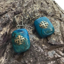 Hand Made 925 Sterling Silver Earrings, With King Solomon Stone/Eilat Stone  picture