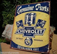 Vintage Genuine Chevy Parts Tin Metal Sign 1911 Garage Shop GM Rustic Pistons picture