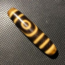 Magical Tibetan Old Agate Ivory Color 2Eye love Totem dZi Bead 12*51mmP41 picture