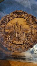 Vintage German Neuschwanstein 3D Wood Resin Carved Castle Plate 9” picture