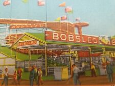 C 1940s Bobsled Ride Coney Island NY Vintage Linen Postcard 2 Green 1 Cent Stamp picture