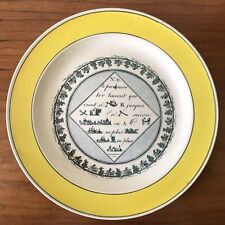 Antique c1830 French Creil Montereau Rebus Riddle Plate #11 Canary Yellow Border picture