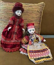 2Vintage Russian Porcelain Dolls in Traditional Winter Costume Hand Painted Face picture