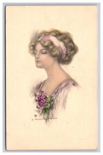 Beautiful Woman Lady, Colored, Artist Signed Toniolo Postcard picture