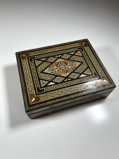 Vintage Wooden Inlay Mother of Pearl Trinket Cigar Cigarette Jewelry Box XXAA01 picture