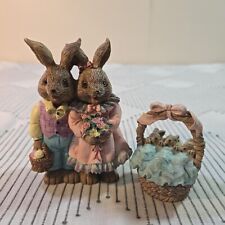 Mervyn's 1992/93 Rabbit Bunny Couple & Babys in Basket Happy Easter Figurines picture