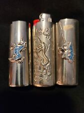Vtg Lighter Case Silver Unicorn Lot Cover Holder 70s Turquoise Sleeve for Bic picture