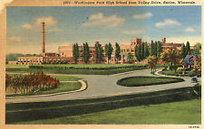 1930-1950's Linen Postcard Washington Park High School, Racine, Wisconsin picture