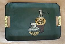 Vintage MCM Fiberboard Serving Tray Wrapped Handles Abstract Wine Jugs picture