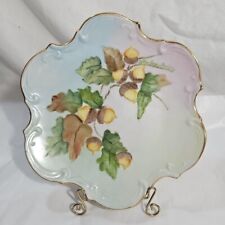 Artist Signed Hand Painted Porcelain Plate Leaves with Acorns gold trim 7.5