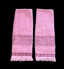 Vintage Cannon Sculpted Bath Towel Lot Rare Pink Dusty Rose Fringe Set of 2 picture