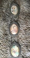 3 Vintage Oval Brass Framed Pictures  Of Children hanging from  Chains picture