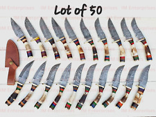 HANDMADE DAMASCUS STEEL HUNTING KNIVES/LOT OF 50 PCS, ANTLER HANDLE, L-SHEATHS picture