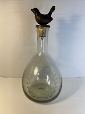 Jan Barboglio Paloma Etched Glass Decanter with Iron Bird Dove Stopper 14.5