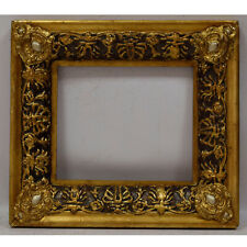 Ca. 1900 Old wooden frame decorative with metal leaf Internal: 11.4x9,8 in picture